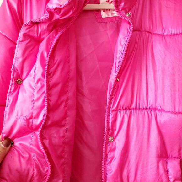 JUSTICE Girls Hot Pink Winter Hooded Puffer Jacket 12 14 Bubblegum Warm Cozy - Picture 5 of 14
